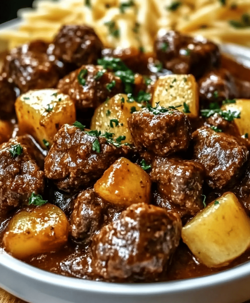 Make this Slow Cooker Garlic Butter Beef Bites and Potatoes for a cozy, hearty meal! Tender beef and potatoes in a rich garlic butter sauce. Perfect for weeknights!