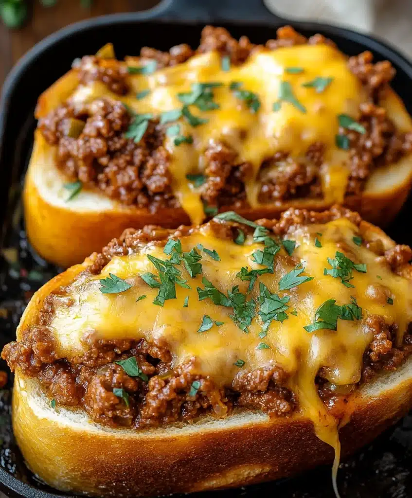 These Texas Toast Sloppy Joes are loaded with cheesy, savory goodness! Made with garlic toast, meaty Sloppy Joe sauce, and melted cheese. Ready in 30 minutes!