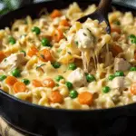 This Chicken Pot Pie Noodle Skillet is creamy, hearty, and easy! A one-pan meal ready in under 30 minutes, perfect for busy nights.