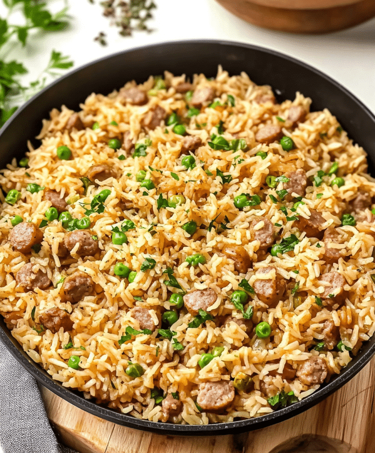 This Easy Dirty Rice with Sausage is a bold, flavorful one-pot meal! A simple weeknight dinner packed with Cajun spices & smoky sausage.