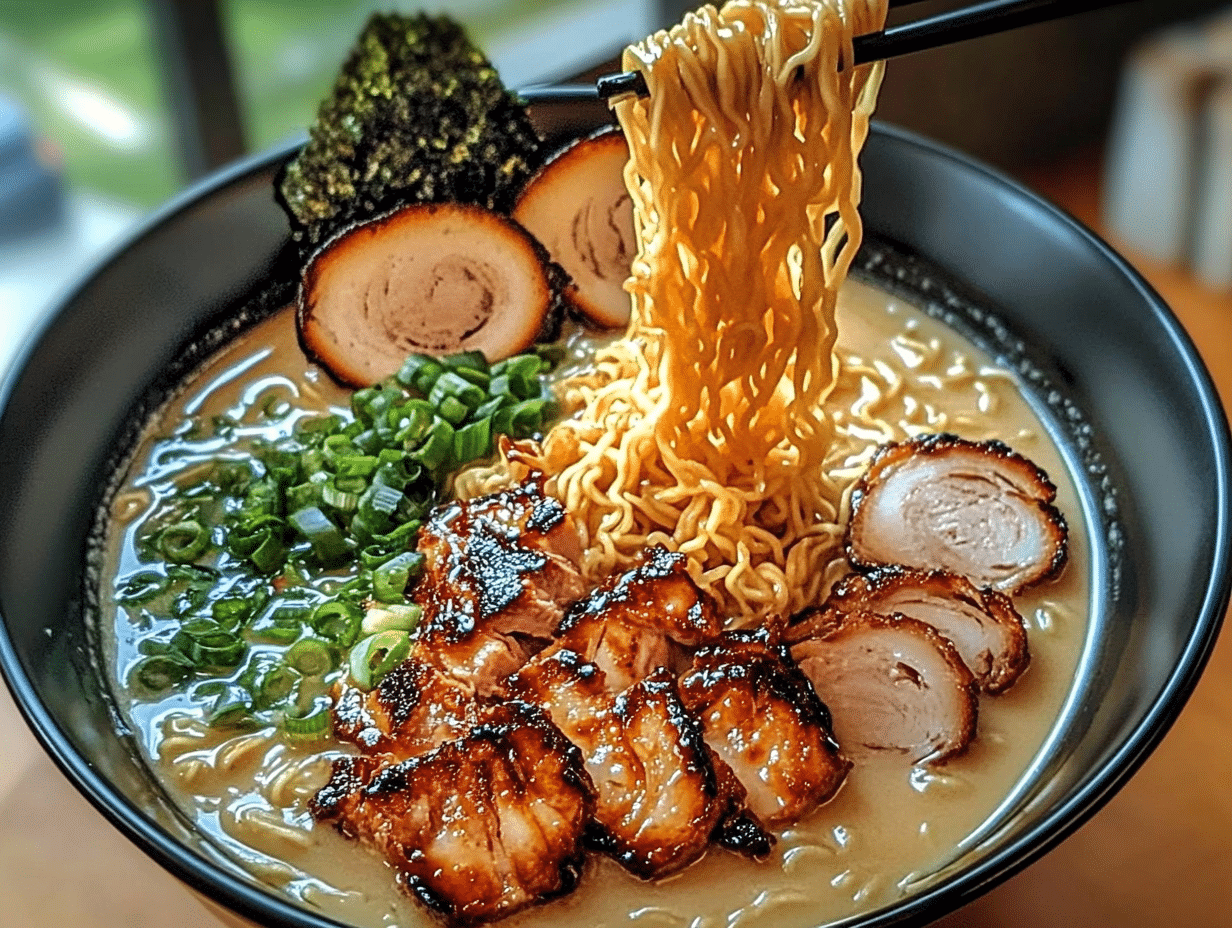 Fiery Chicken Ramen with Creamy Garlic Sauce