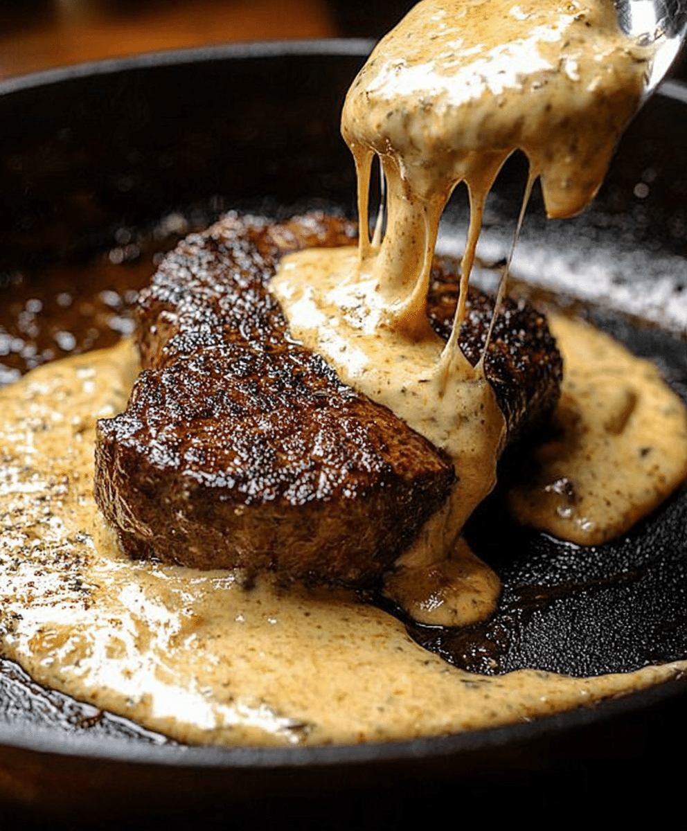 Make Steak with Creamy Garlic Sauce in just 25 minutes! A rich, flavorful dish with juicy steak and a luscious garlic sauce.