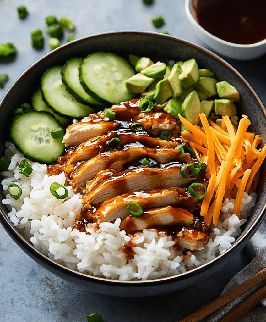 two plates filled with rice, chicken and veggies