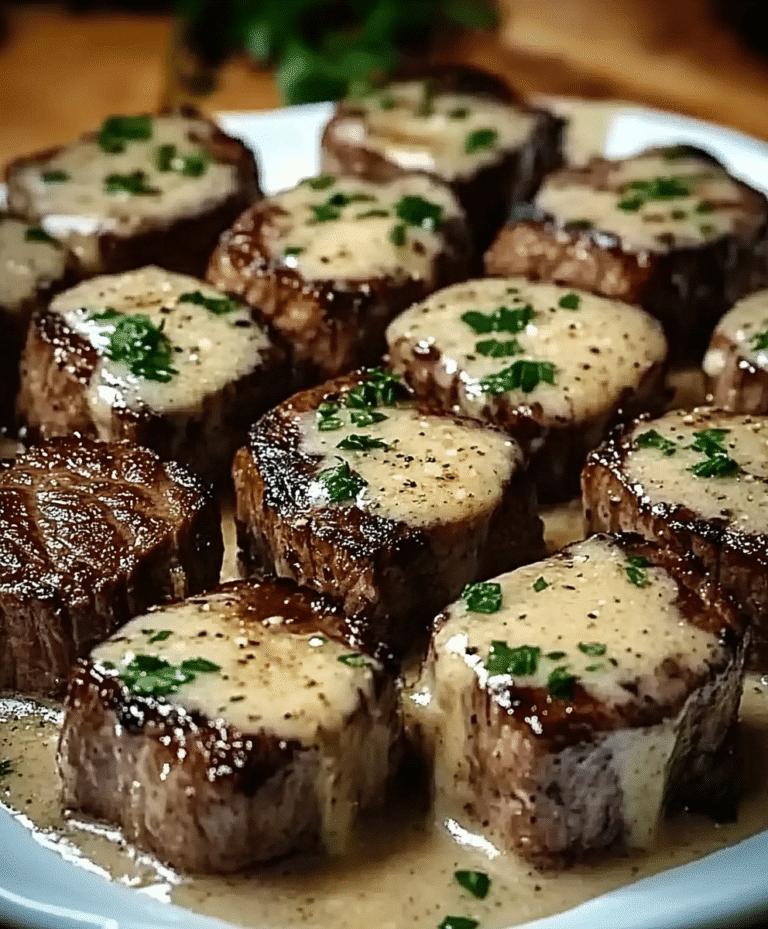 These Steak Bites with Garlic Butter Parmesan Sauce are tender, juicy, and loaded with flavor! A quick and easy steak dinner in 30 minutes.
