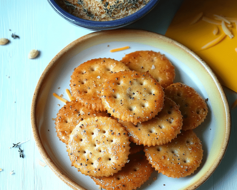 garlic ritz snacks in white bowls on a table