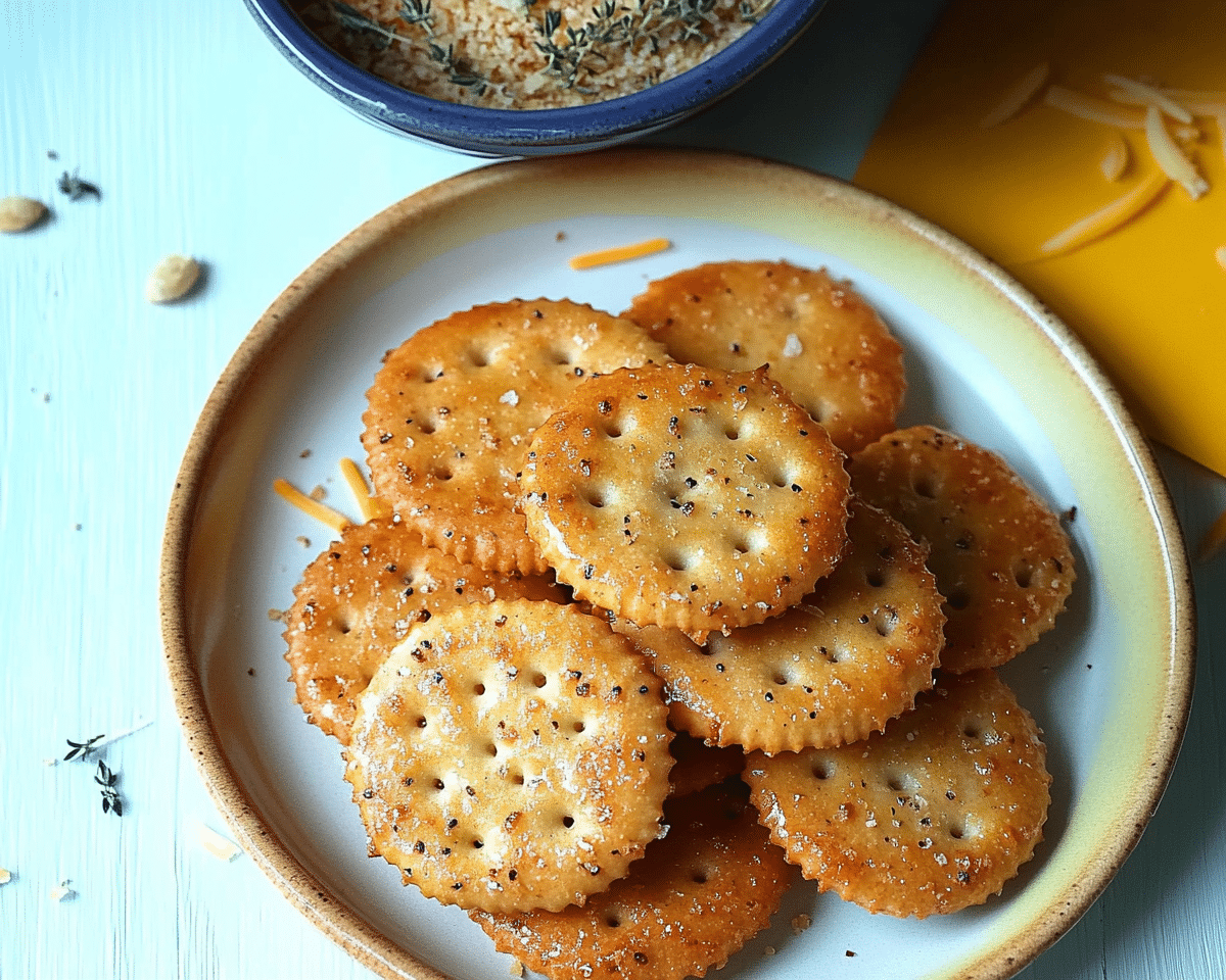 garlic ritz snacks in white bowls on a table