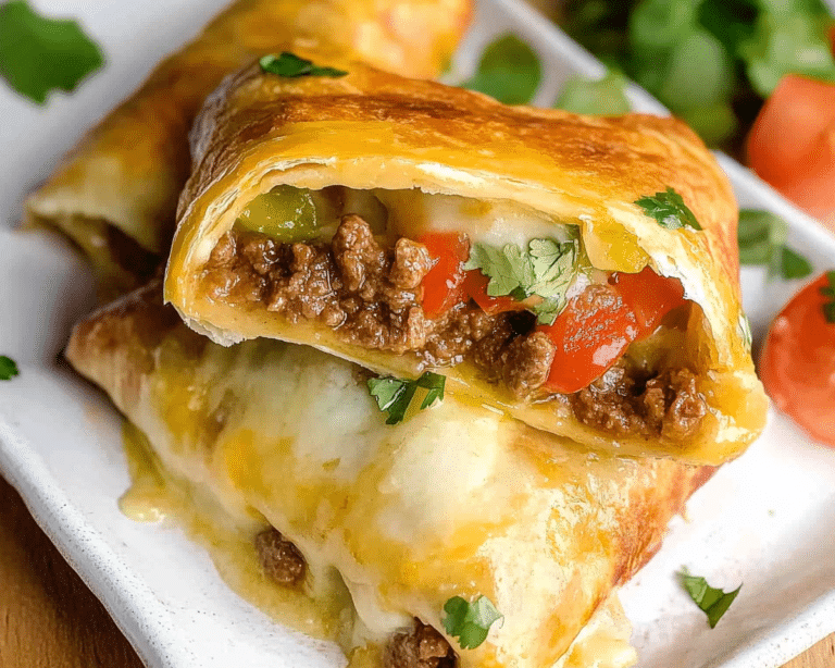 two burritos with meat and cheese on a plate