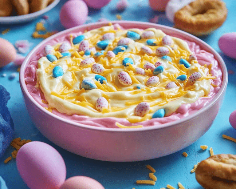 a hand dipping a cracker into an easter dip