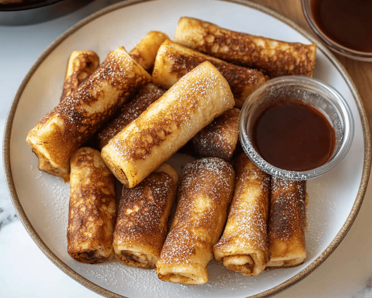cinnamon roll french toast rolls on a white plate with the words cinnamon roll french toast rolls