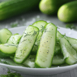 garlic dill cucumbers on a white plate