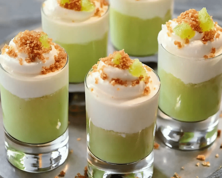 three small desserts with lime slices and whipped cream on top, sitting next to each other
