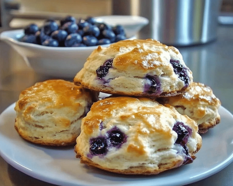 sweet blueberry biscuits on a baking sheet with text overlay that reads, sweet blueberry biscuits