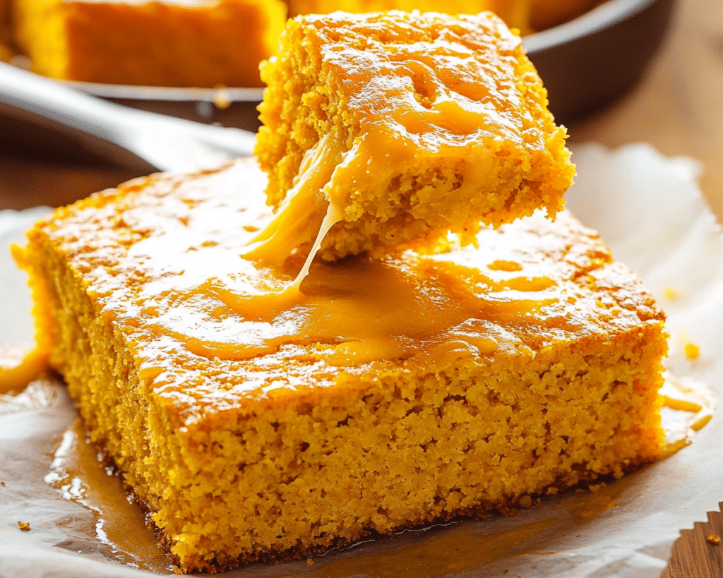 honey butter sweet potato cornbread is stacked on top of each other with the words, homemade filling