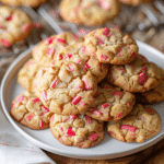 a stack of rhubarb cookies sitting on top of a white plate