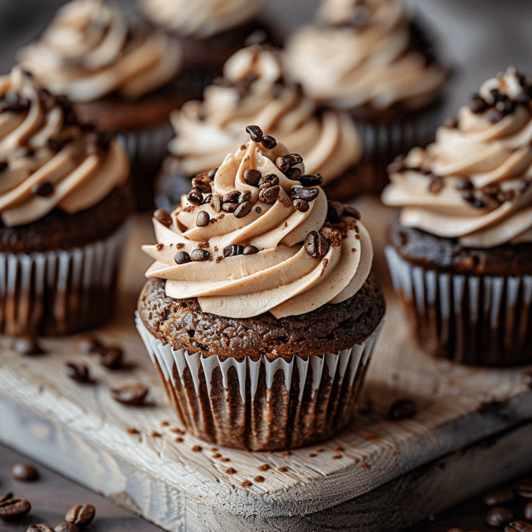 chocolate cupcakes with coffee buttercream on top