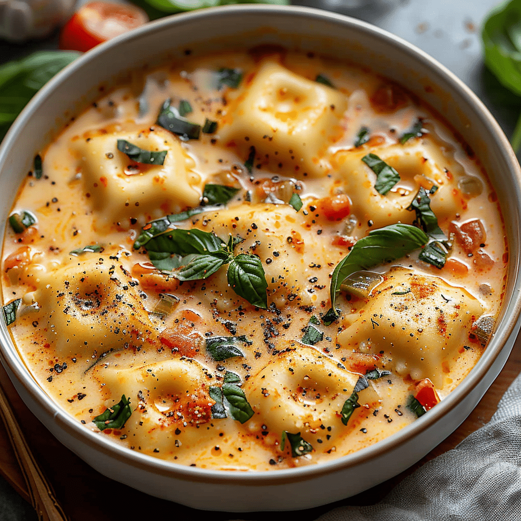 Creamy Tuscan Ravioli Soup