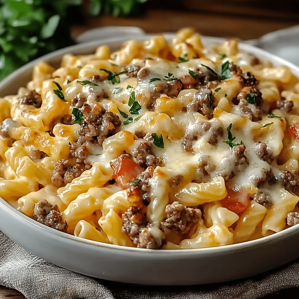 Loaded Cheeseburger Alfredo Pasta