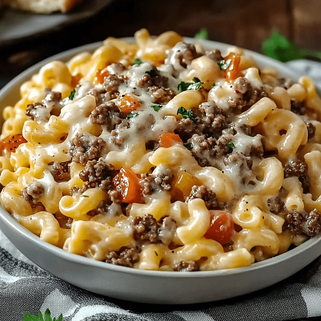 Loaded Cheeseburger Alfredo Pasta