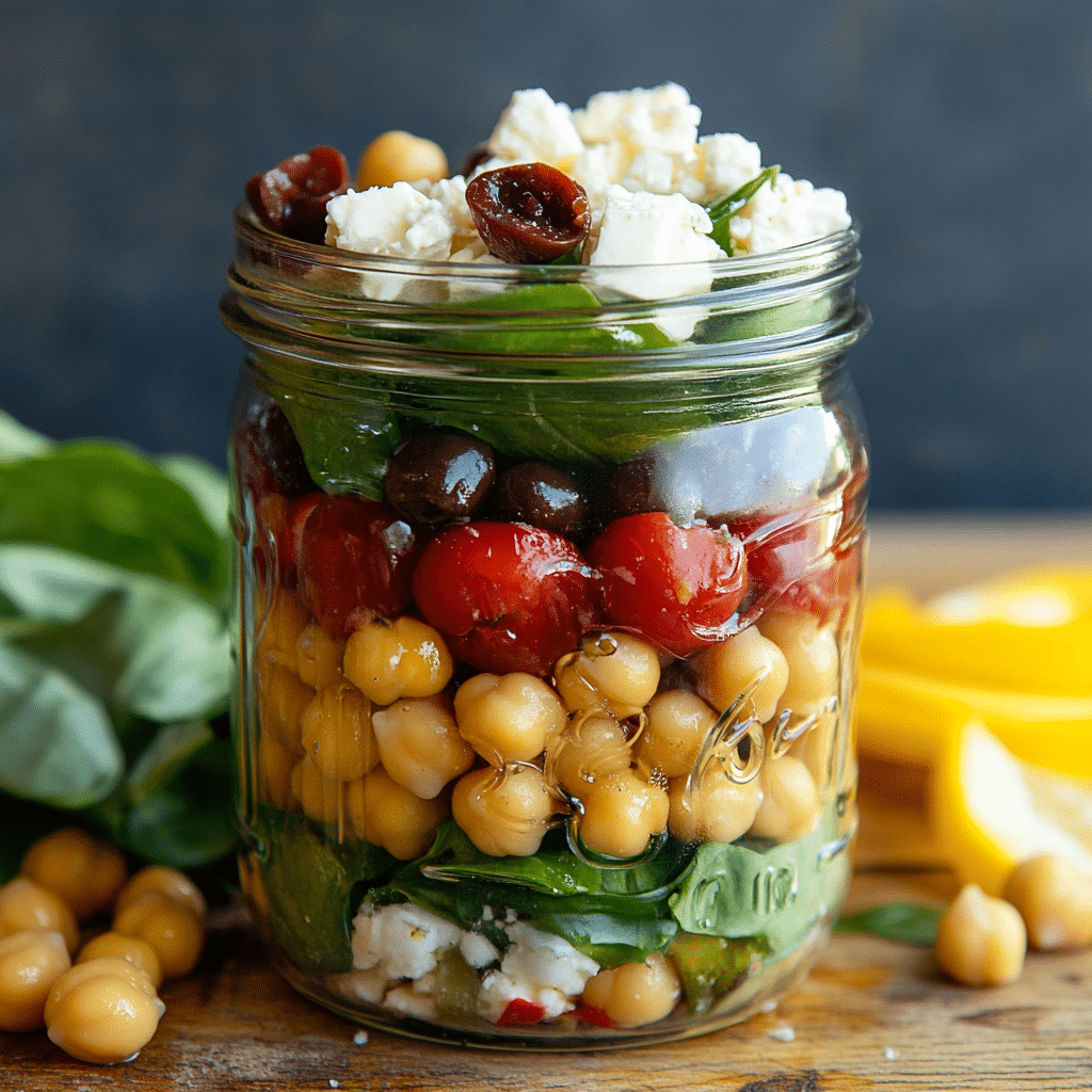 Mason Jar Greek Salad with Chickpeas