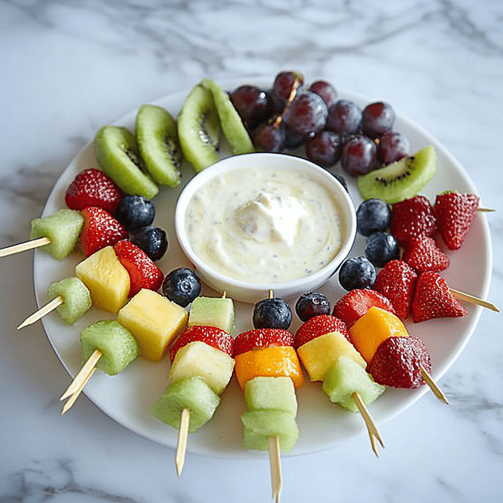 Rainbow Fruit Skewers with Yogurt Dip