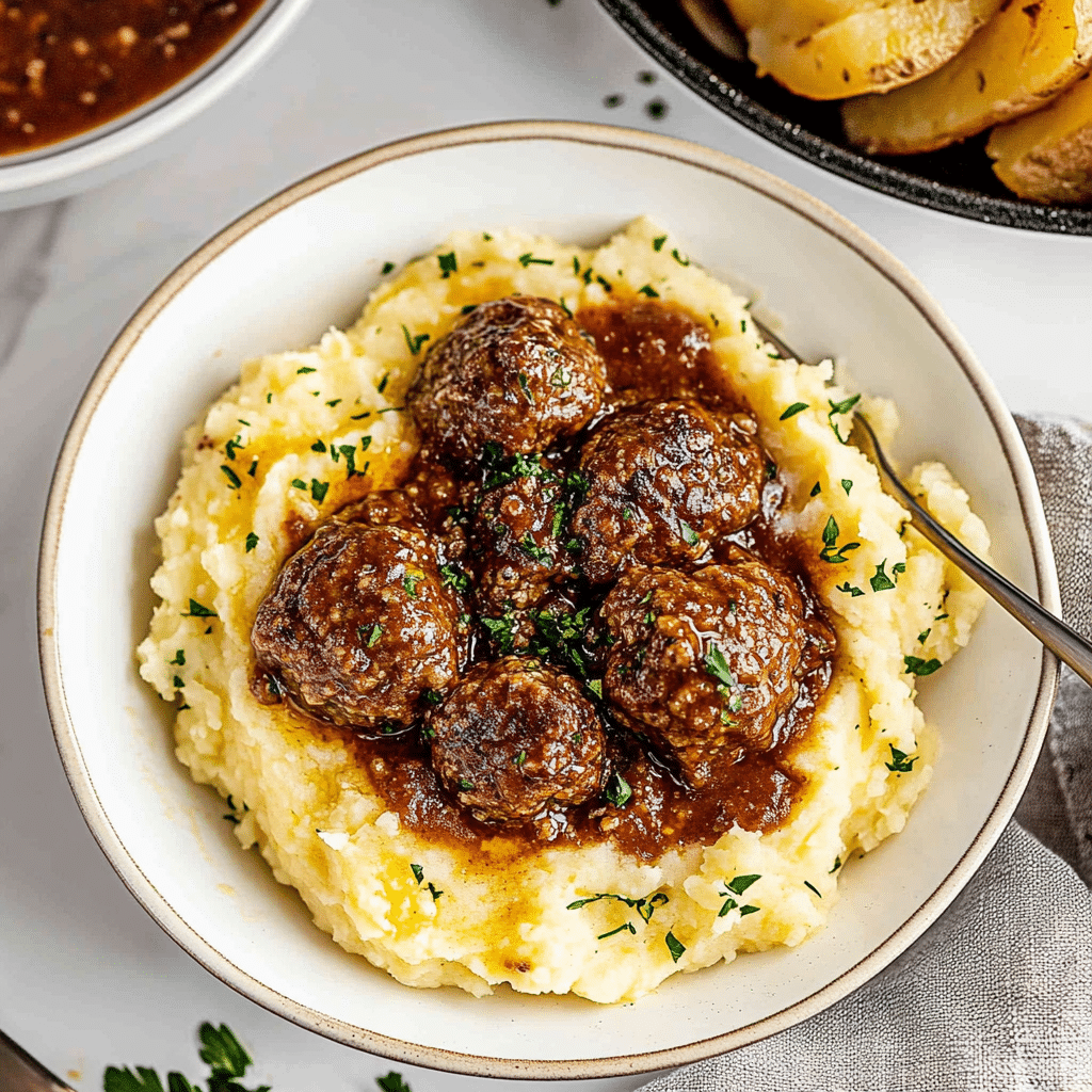 Salisbury Meatballs and Mashed Potatoes Recipe