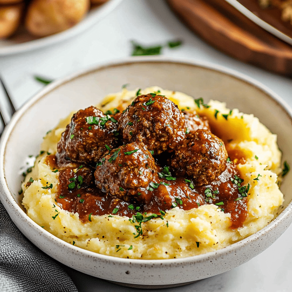 Salisbury Meatballs and Mashed Potatoes Recipe