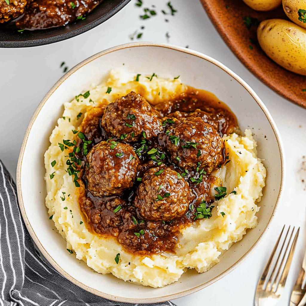 Salisbury Meatballs and Mashed Potatoes Recipe