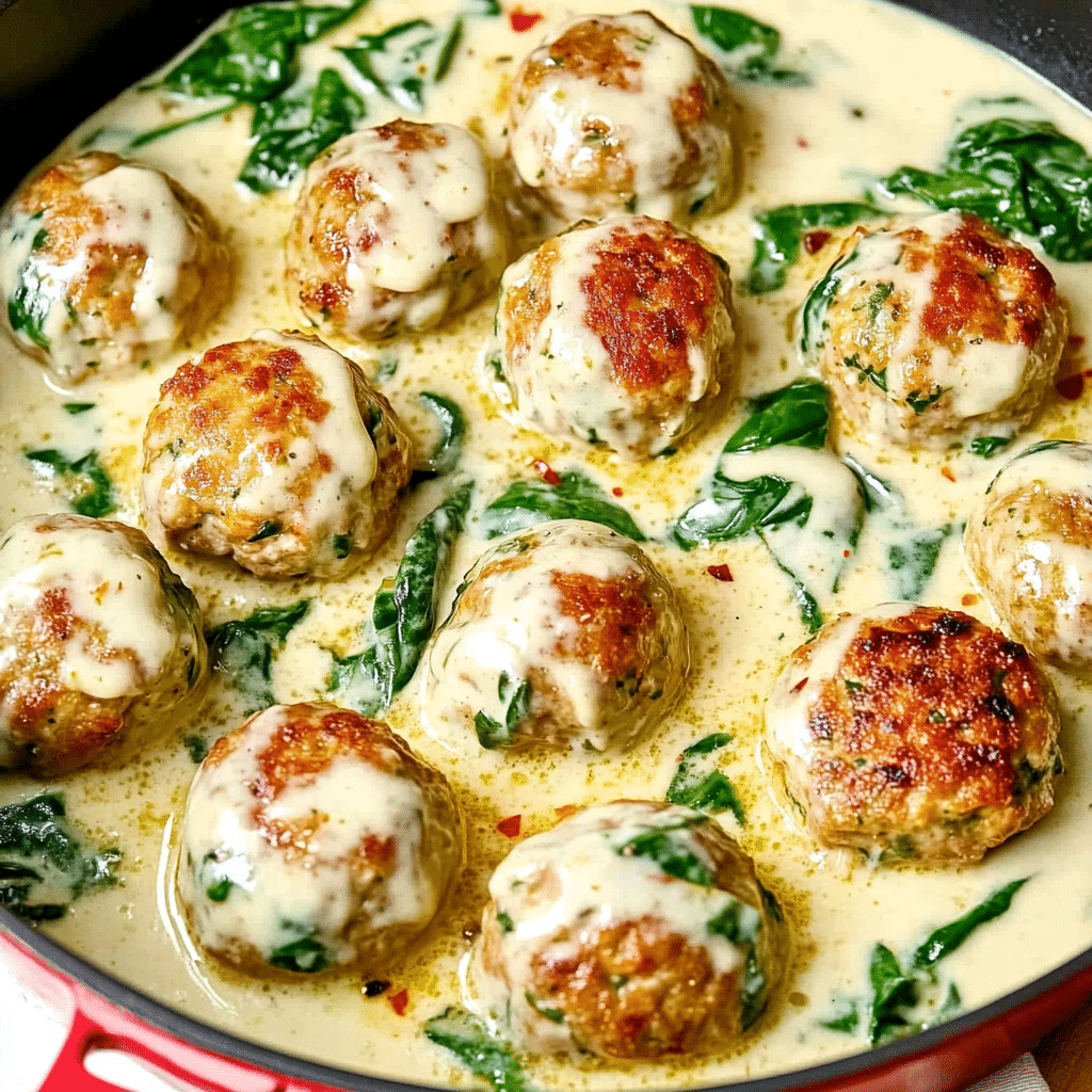 Parmesan chicken meatballs with spinach