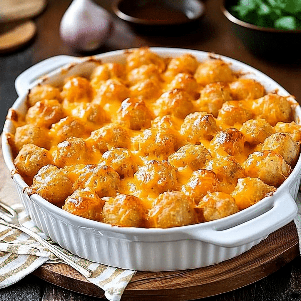 Easy Cheesy Meatball Tater Tot Casserole