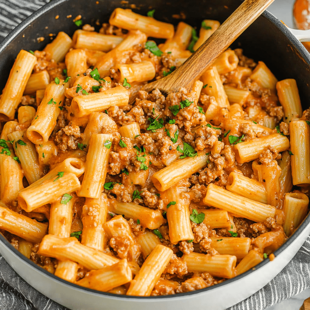 Creamy Rotel Pasta with Ground Beef