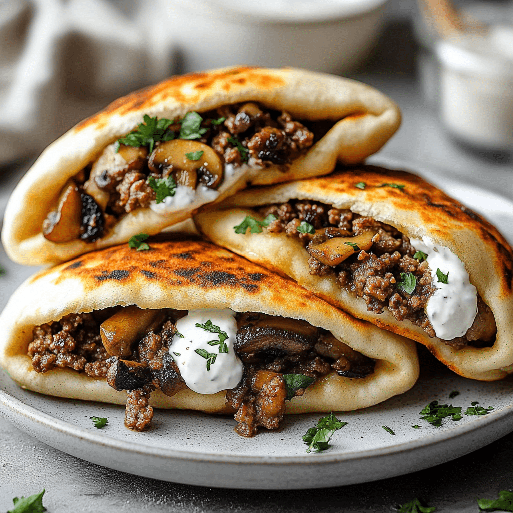 Cheesy Beef and Mushroom Pita Pockets