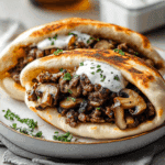 Cheesy Beef and Mushroom Pita Pockets