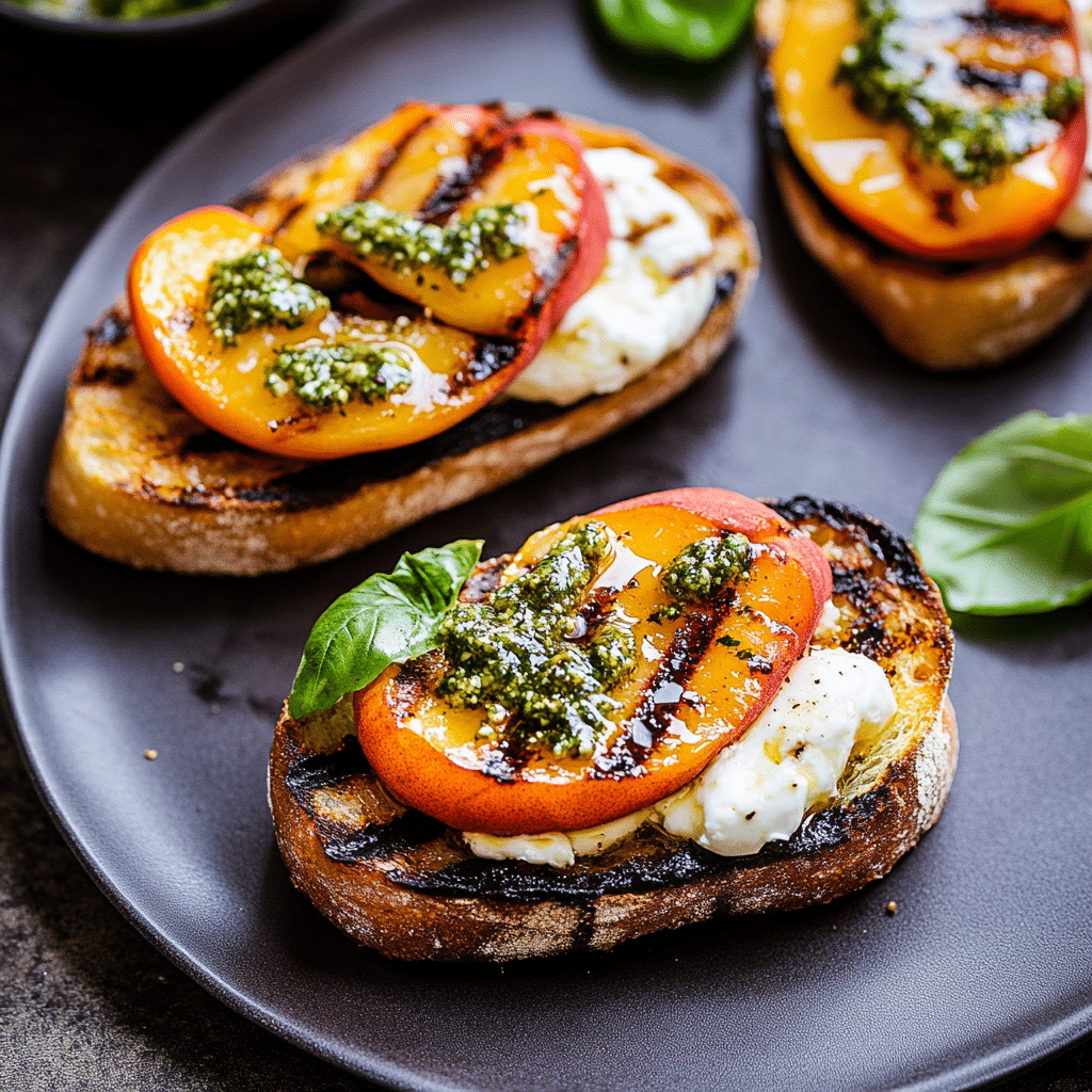Grilled Peach and Burrata Crostini