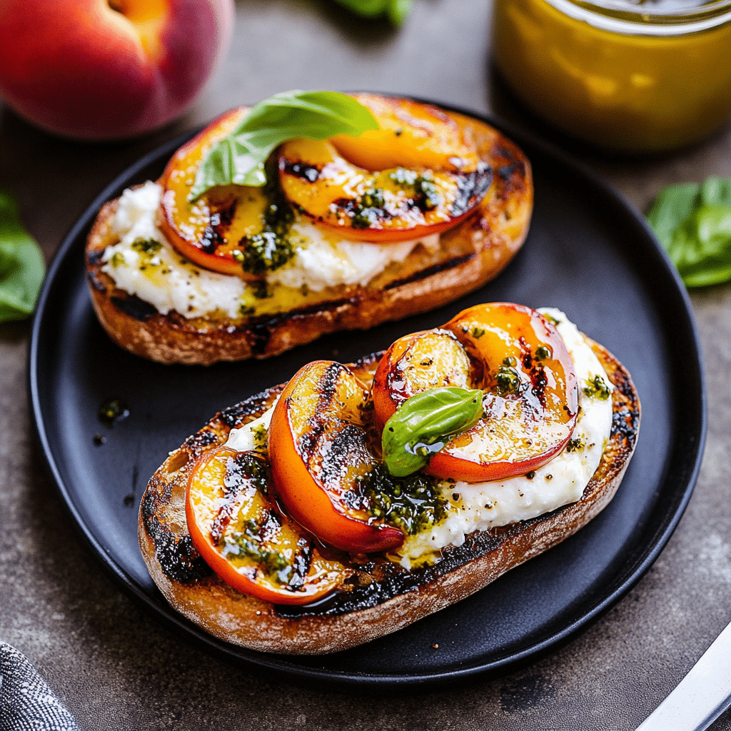 Grilled Peach and Burrata Crostini