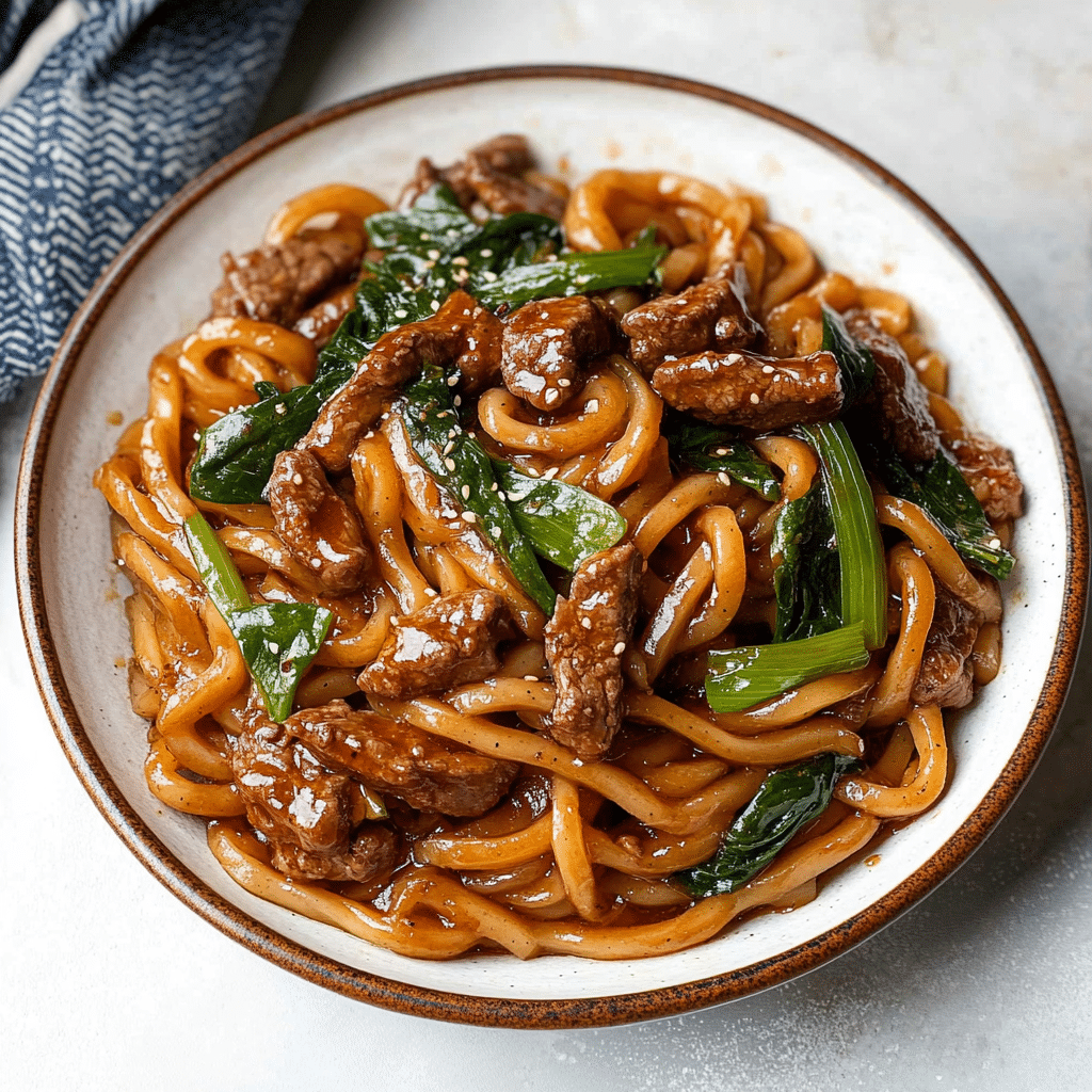 Black pepper beef udon noodles