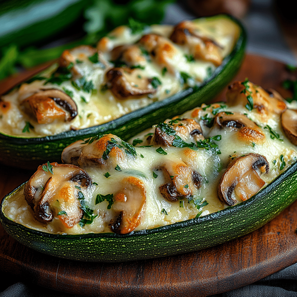 Spinach Mushroom and Ricotta Stuffed Zucchini Boats