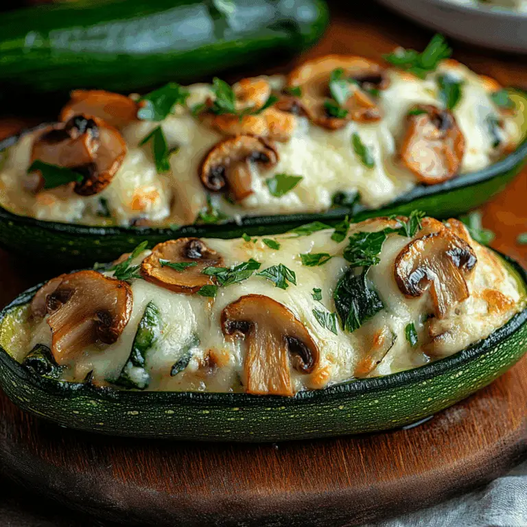 Spinach Mushroom and Ricotta Stuffed Zucchini Boats