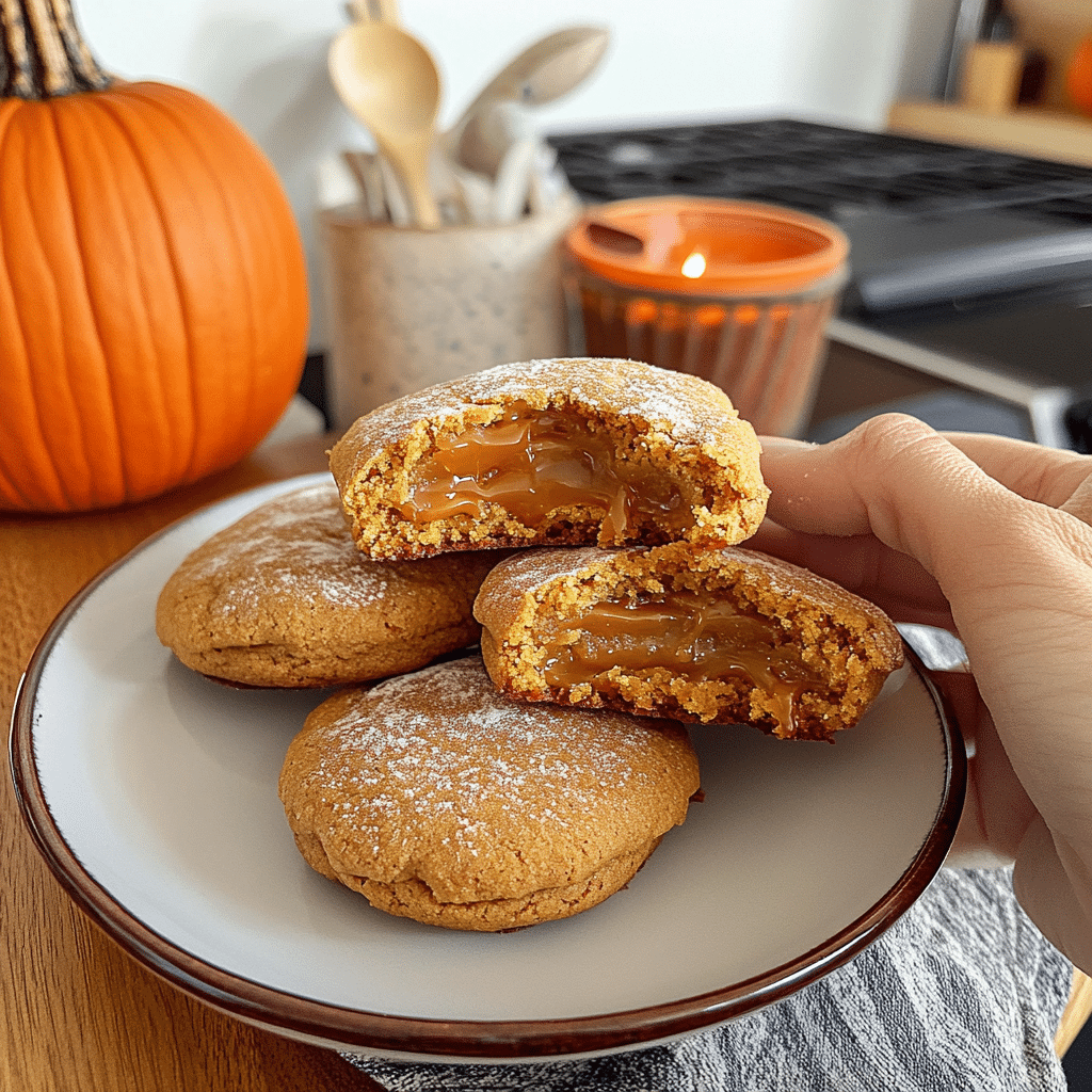 Caramel Stuffed Pumpkin Cookies