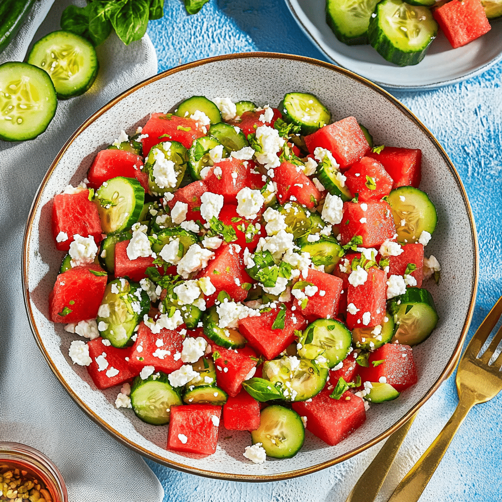 Watermelon Cucumber Feta Salad