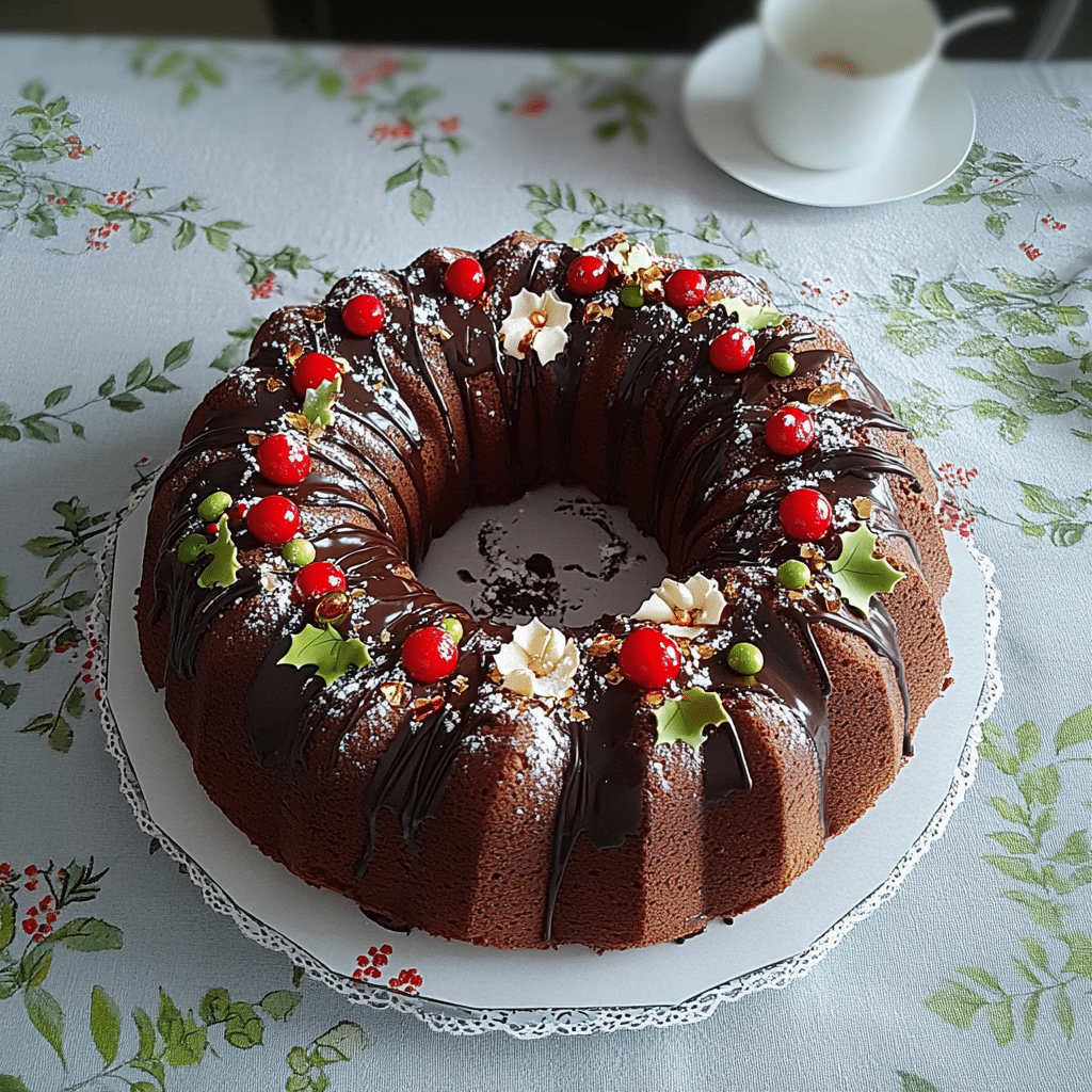 Chocolate Bundt Cake Christmas Wreath