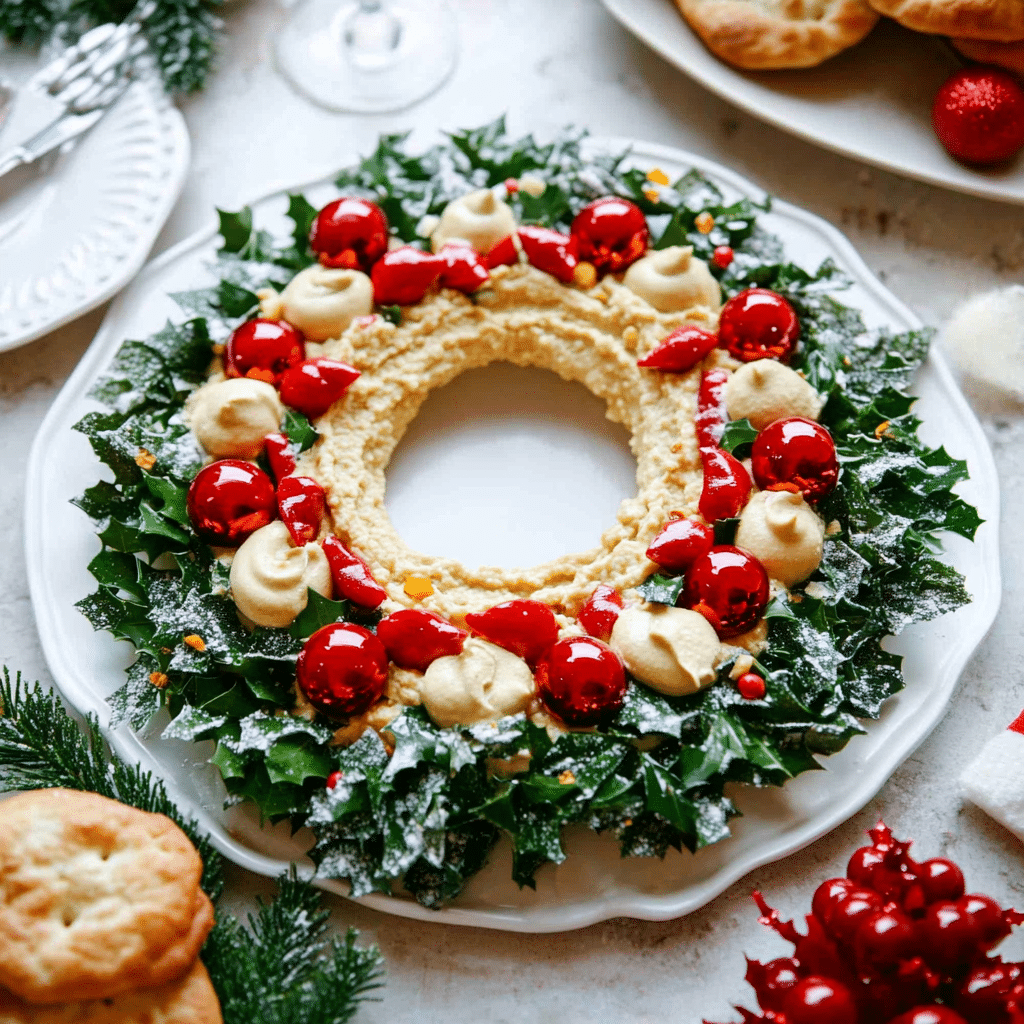 Christmas Hummus Wreath