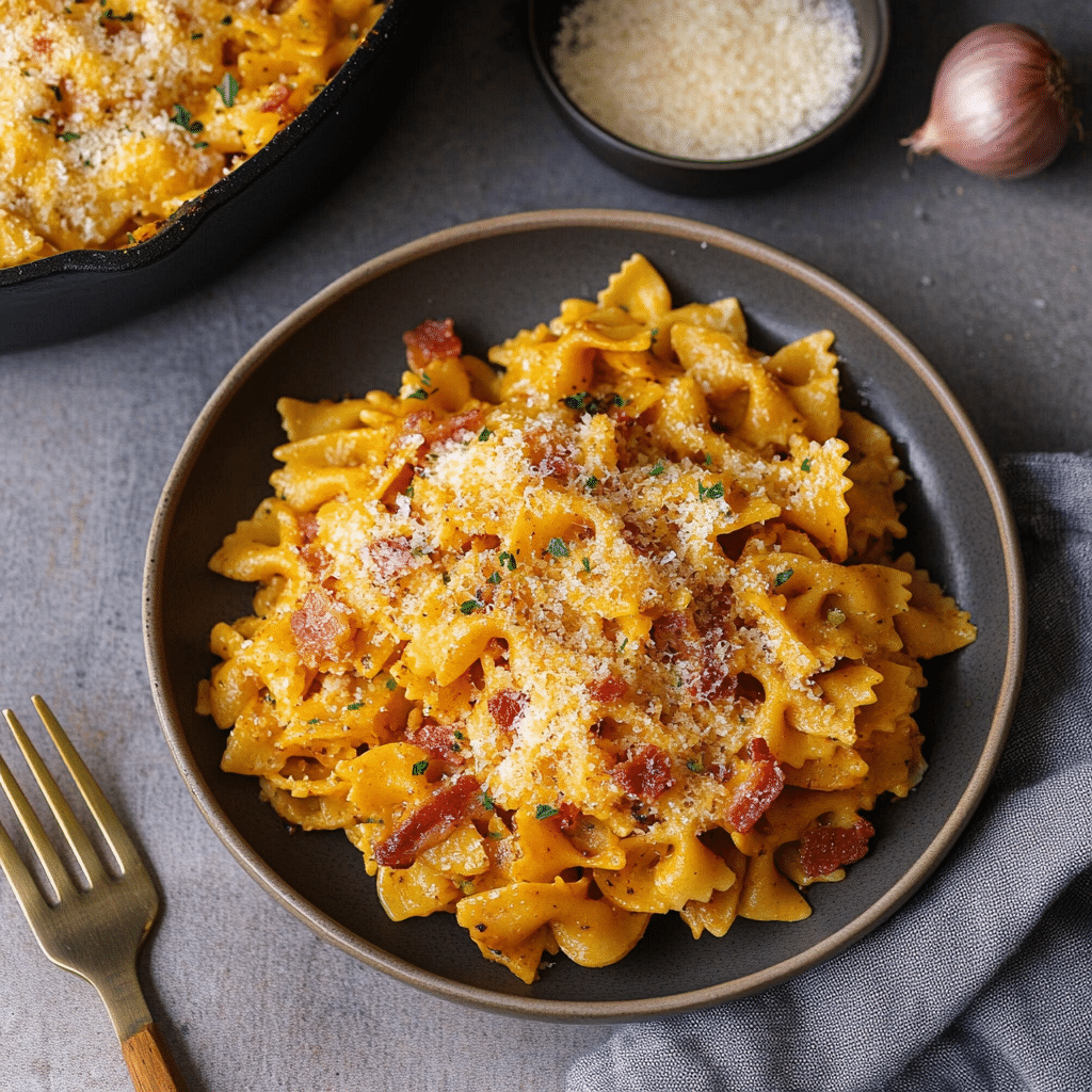 Pumpkin Bacon & Caramelized Onion Pasta