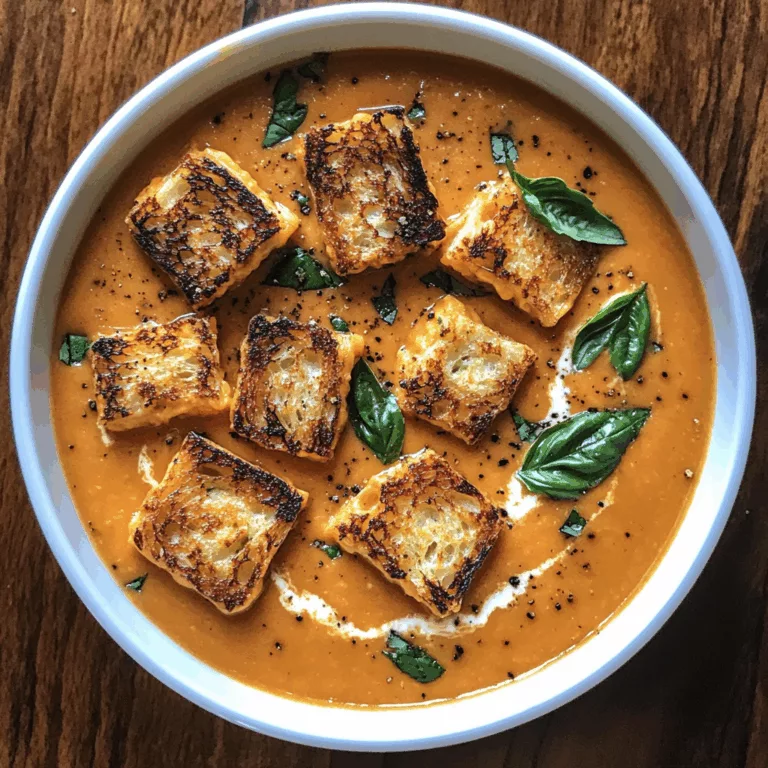 Tomato Soup with Grilled Cheese Croutons