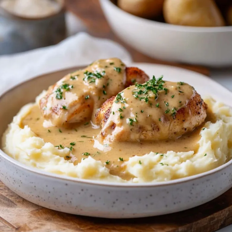 Chicken and Garlic Gravy with Cheesy Mashed Potatoes